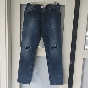 CAbi Blue Straight Leg Jeans with Distressed Details